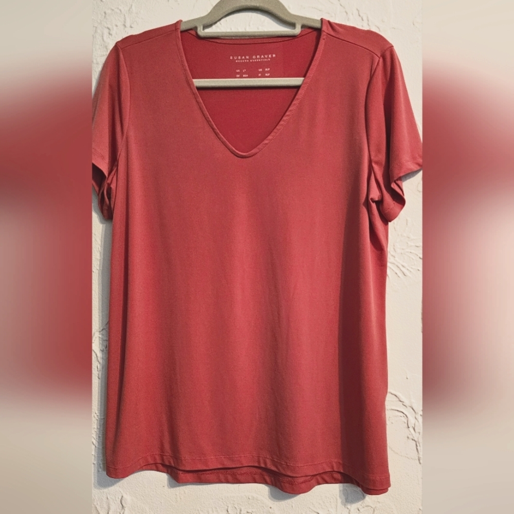 Susan Graver Women's Short Sleeve VNeck Top Large Liquid Knit